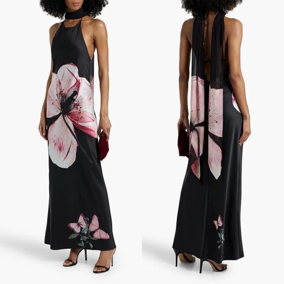 Alice + Olivia Montana Floral Tie-Back Halter Maxi Gown Size 0 NWT - Picture 3 of 17